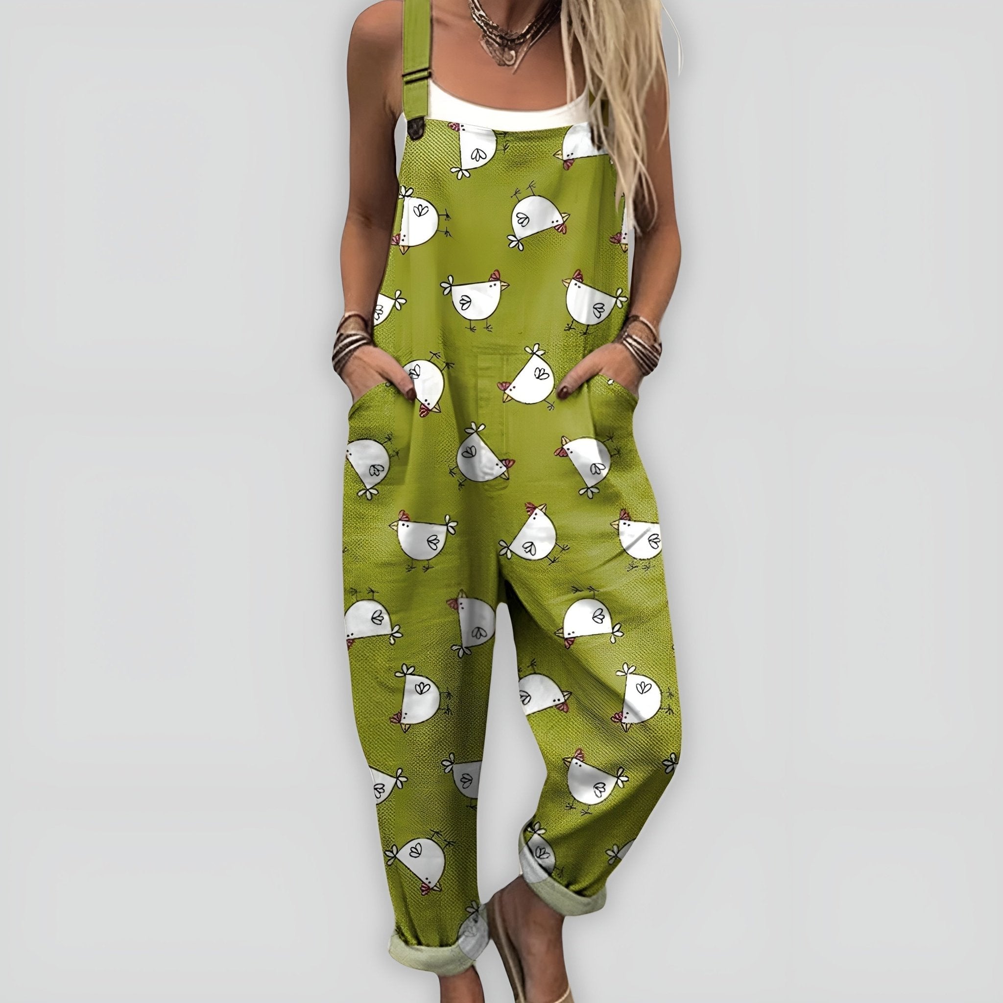 Verde con galline bianche